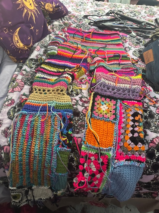 chanelno Pants - Handmade Crocheted Patchwork Pants in Multicolor